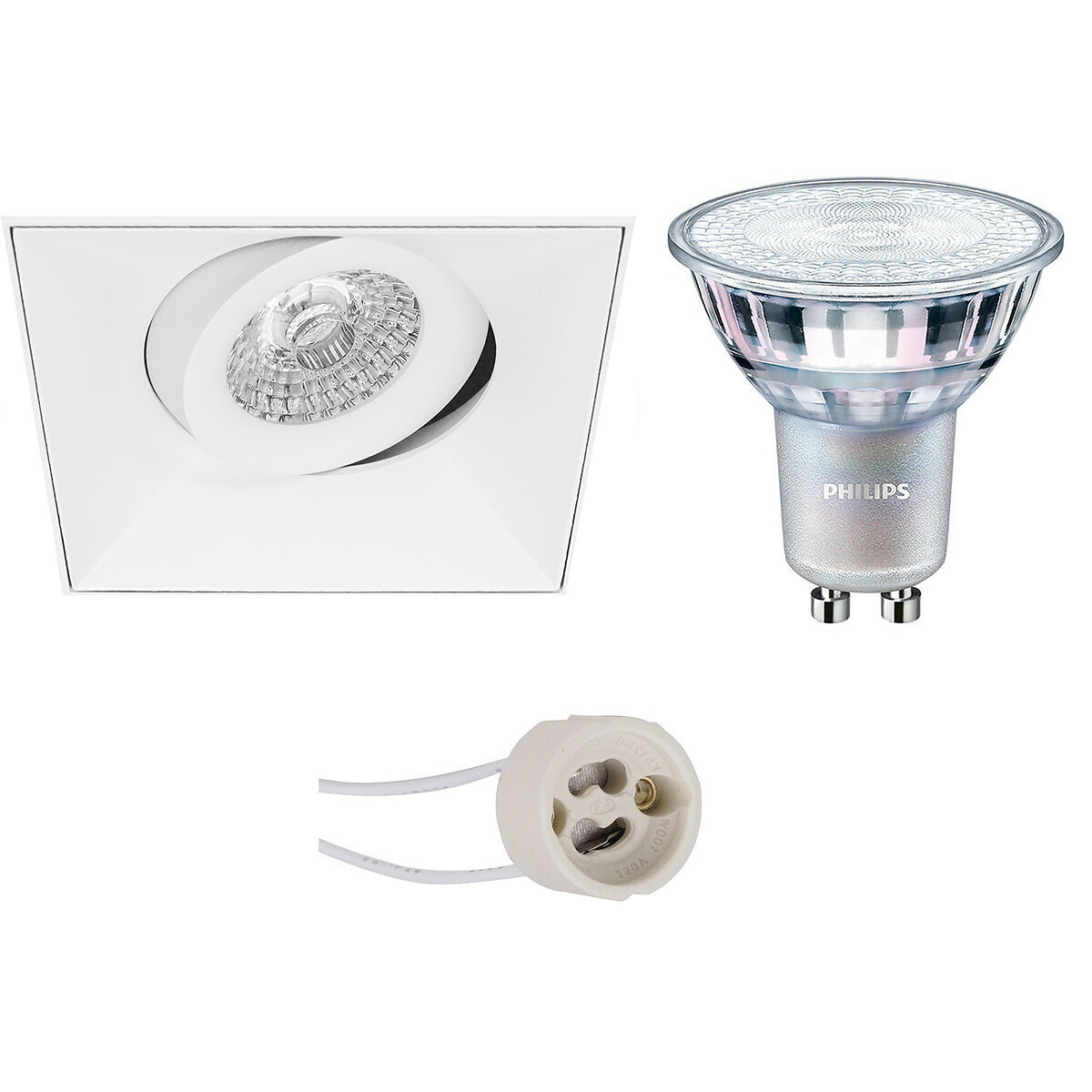 LED Spot Set - Pragmi Nivas Pro - GU10 Fitting - Inbouw Vierkant - Mat Wit - Trimless - Kantelbaar - 150mm - Philips - MASTER 927 36D VLE - 3.7W - Warm Wit 2200K-2700K - DimTone Dimbaar