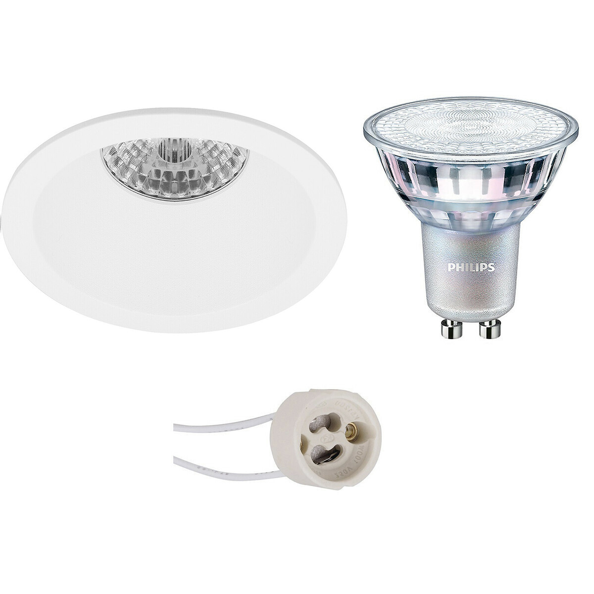 LED Spot Set - Pragmi Pollon Pro - GU10 Fitting - Inbouw Rond - Mat Wit - Verdiept - Ø82mm - Philips - MASTER 927 36D VLE - 3.7W - Warm Wit 2200K-2700K - DimTone Dimbaar