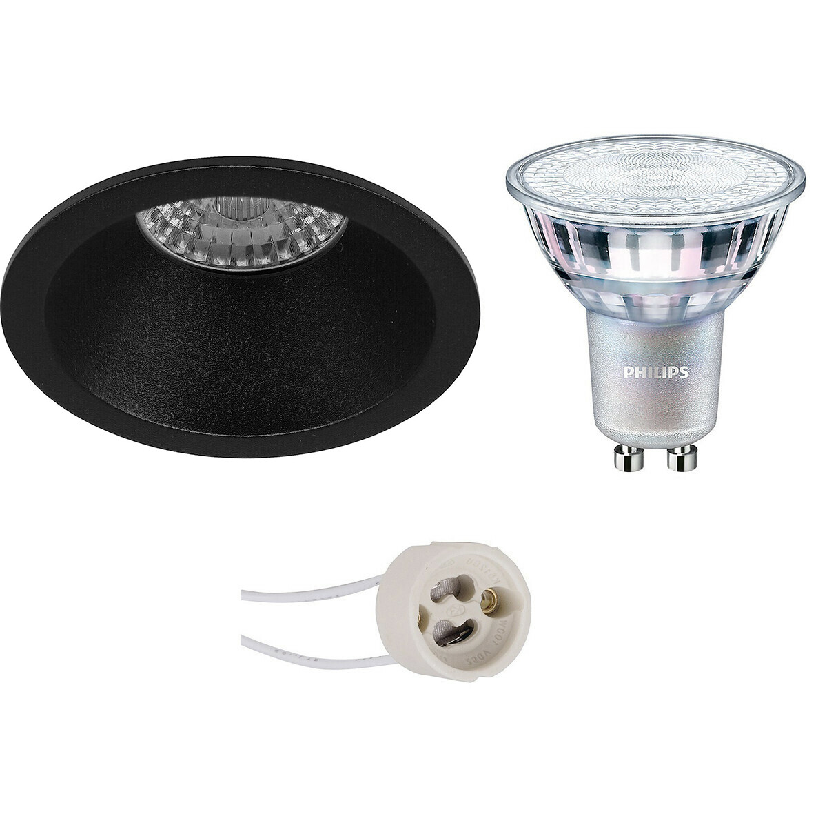 LED Spot Set - Pragmi Pollon Pro - GU10 Fitting - Inbouw Rond - Mat Zwart - Verdiept - Ø82mm - Philips - MASTER 927 36D VLE - 4.9W - Warm Wit 2200K-2700K - DimTone Dimbaar