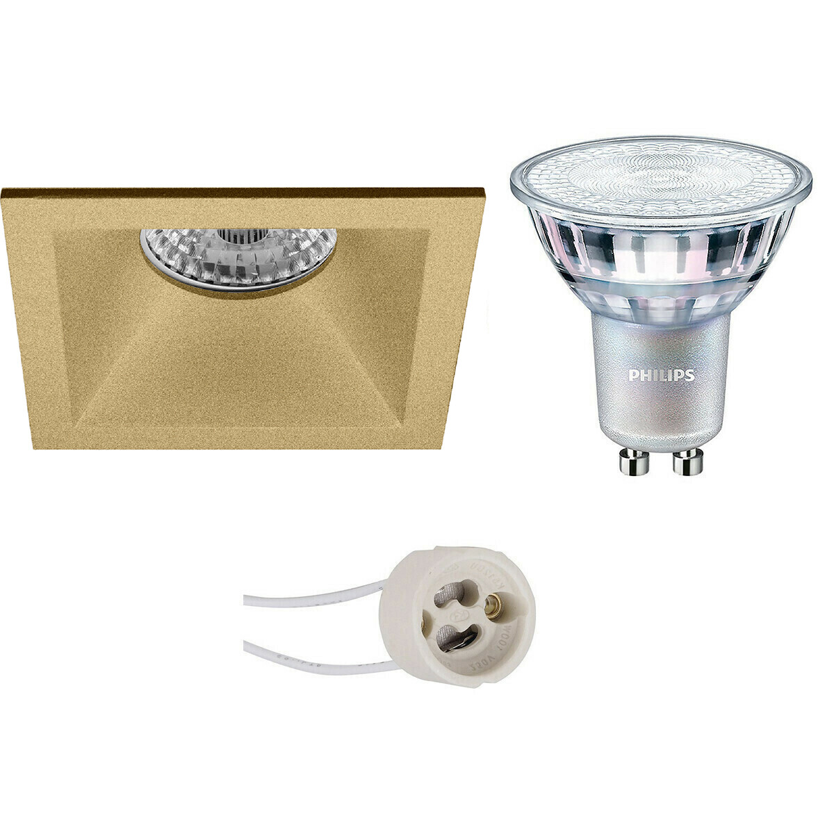 LED Spot Set - Pragmi Pollon Pro - GU10 Fitting - Inbouw Vierkant - Mat Goud - Verdiept - 82mm - Philips - MASTER 927 36D VLE - 3.7W - Warm Wit 2200K-2700K - DimTone Dimbaar