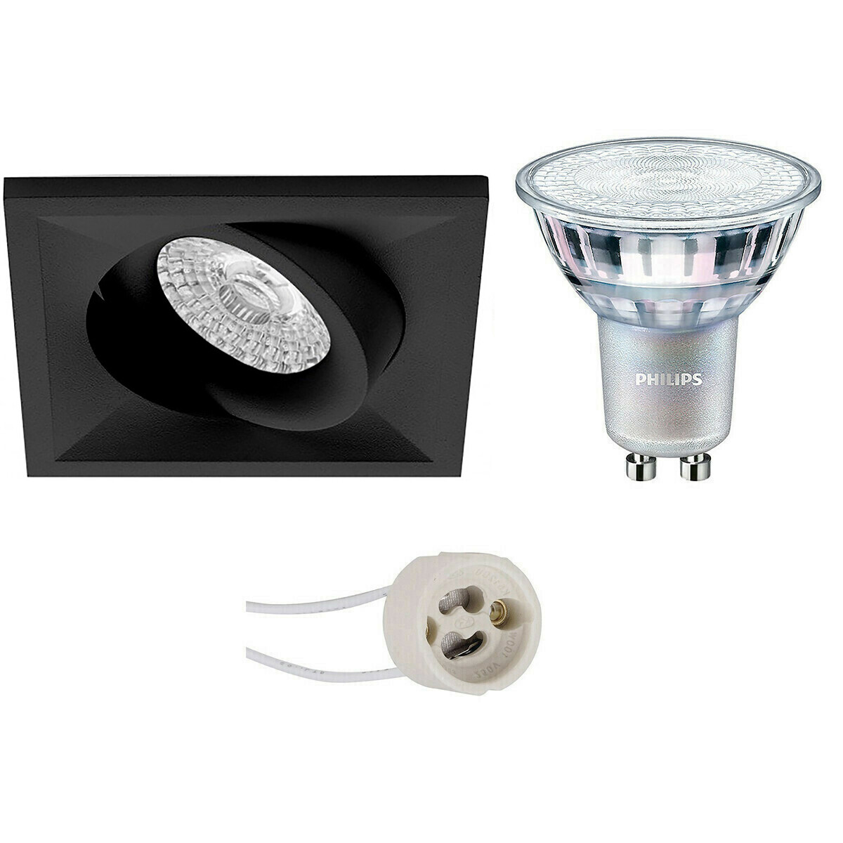 LED Spot Set - Pragmi Qiundo Pro - GU10 Fitting - Inbouw Vierkant - Mat Zwart - Kantelbaar - 80mm - Philips - MASTER 927 36D VLE - 3.7W - Warm Wit 2200K-2700K - DimTone Dimbaar