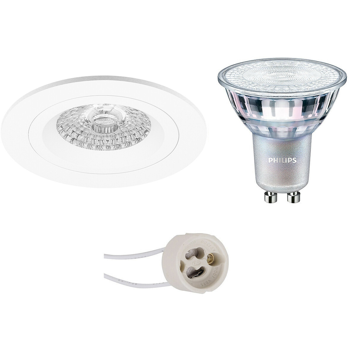 LED Spot Set - Pragmi Rodos Pro - GU10 Fitting - Inbouw Rond - Mat Wit - Ø93mm - Philips - MASTER 927 36D VLE - 3.7W - Warm Wit 2200K-2700K - DimTone Dimbaar