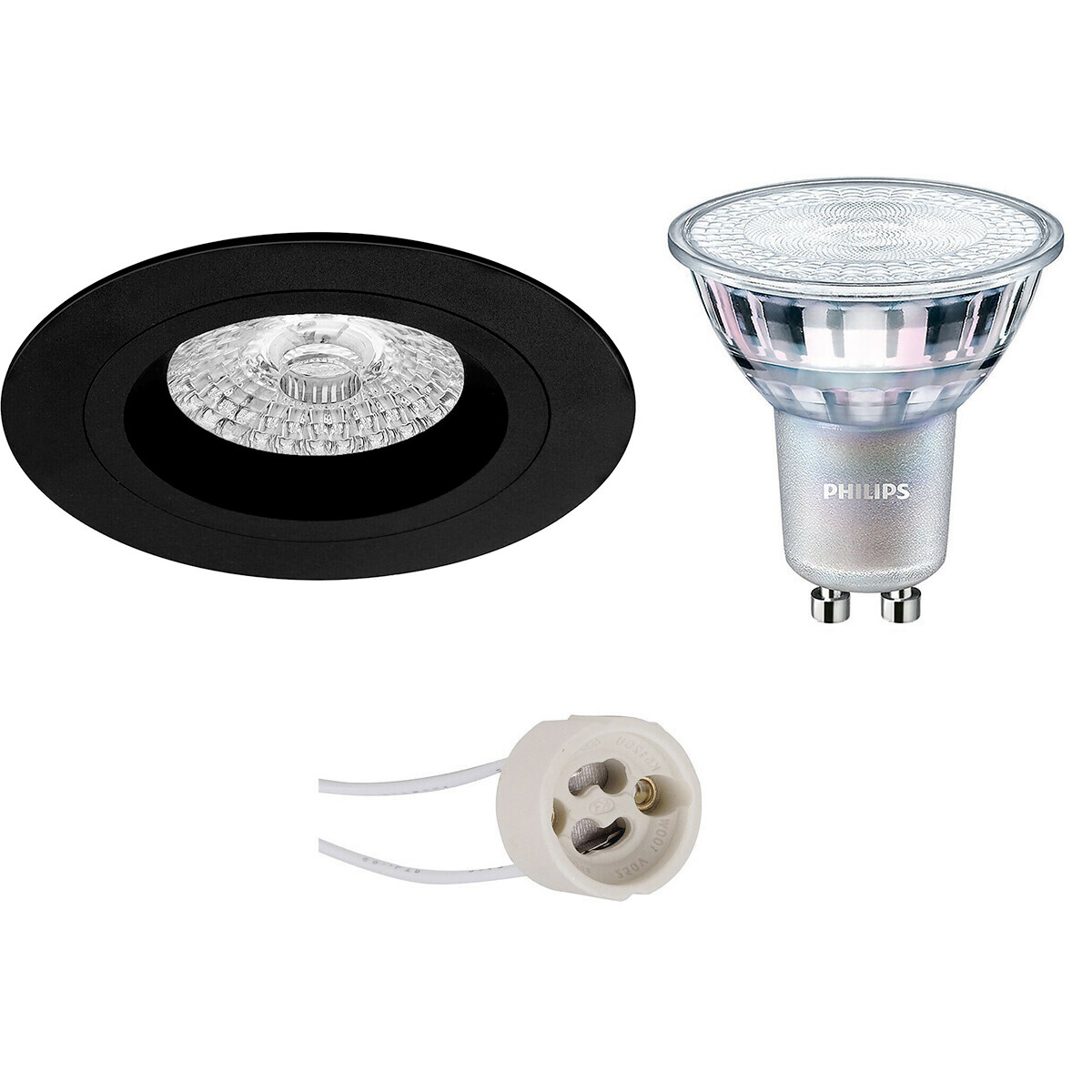 LED Spot Set - Pragmi Rodos Pro - GU10 Fitting - Inbouw Rond - Mat Zwart - Ø93mm - Philips - MASTER 927 36D VLE - 4.9W - Warm Wit 2200K-2700K - DimTone Dimbaar