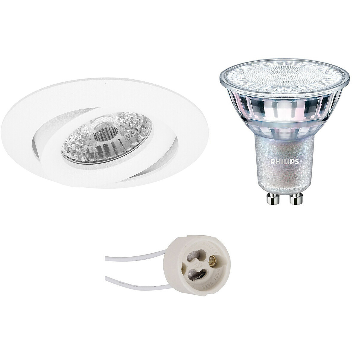 LED Spot Set - Pragmi Uranio Pro - GU10 Fitting - Inbouw Rond - Mat Wit - Kantelbaar - Ø82mm - Philips - MASTER 927 36D VLE - 3.7W - Warm Wit 2200K-2700K - DimTone Dimbaar