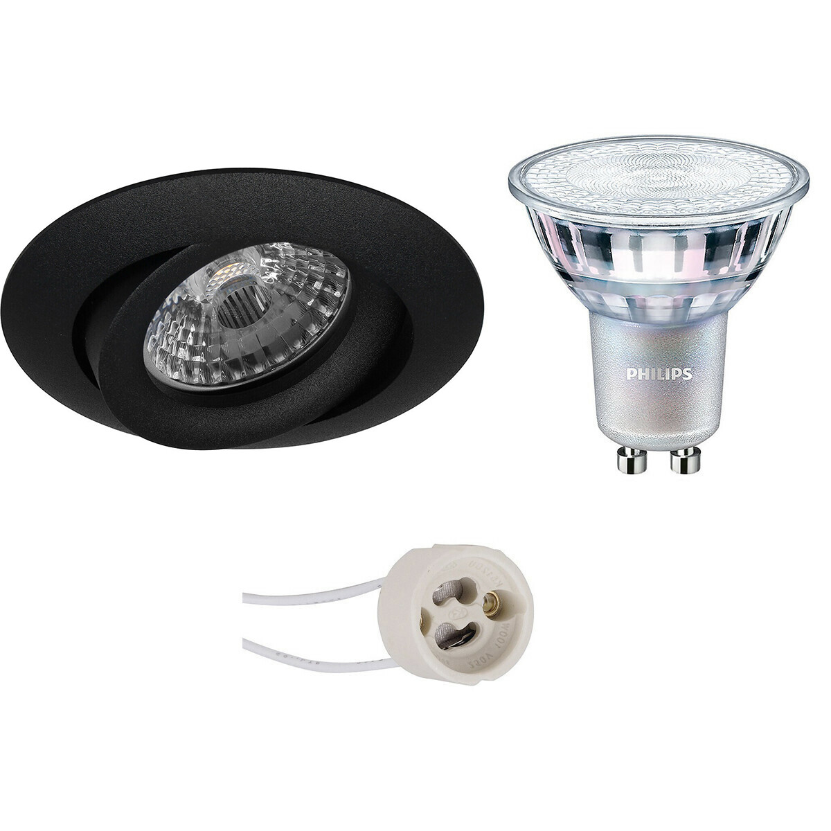 LED Spot Set - Pragmi Uranio Pro - GU10 Fitting - Inbouw Rond - Mat Zwart - Kantelbaar - Ø82mm - Philips - MASTER 927 36D VLE - 4.9W - Warm Wit 2200K-2700K - DimTone Dimbaar