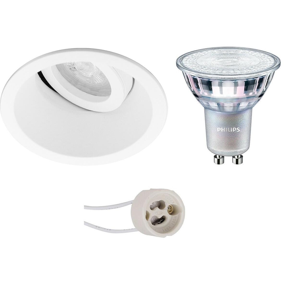 LED Spot Set - Pragmi Zano Pro - GU10 Fitting - Inbouw Rond - Mat Wit - Kantelbaar - Ø93mm - Philips - MASTER 927 36D VLE - 4.9W - Warm Wit 2200K-2700K - DimTone Dimbaar