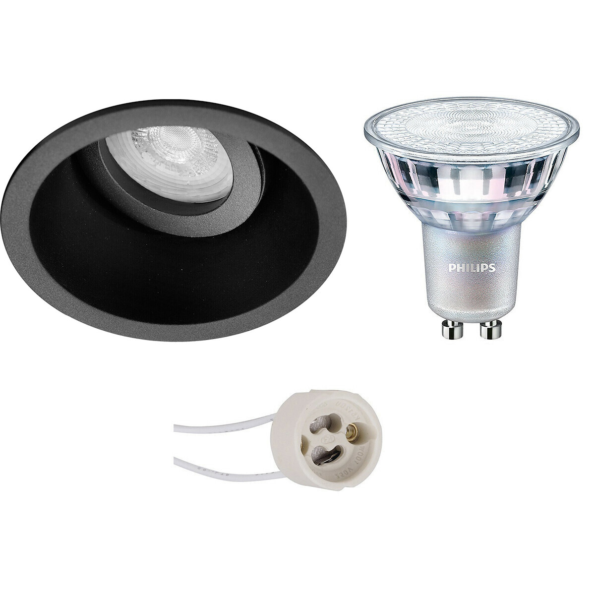 LED Spot Set - Pragmi Zano Pro - GU10 Fitting - Inbouw Rond - Mat Zwart - Kantelbaar - Ø93mm - Philips - MASTER 927 36D VLE - 4.9W - Warm Wit 2200K-2700K - DimTone Dimbaar