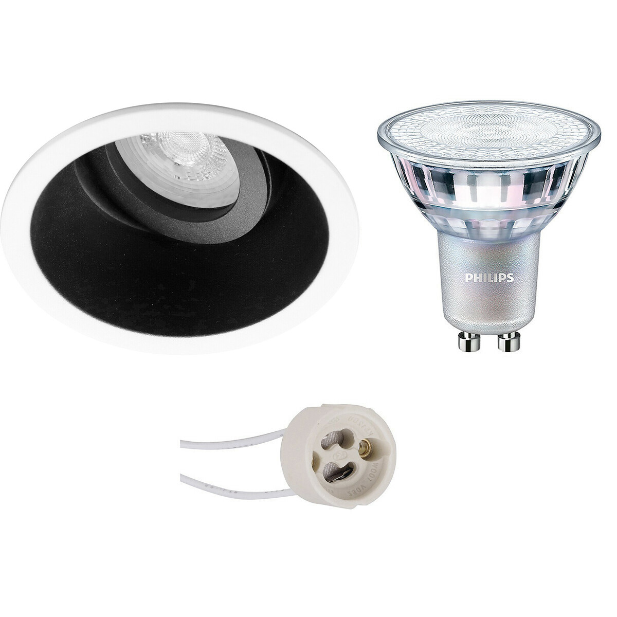 LED Spot Set - Pragmi Zano Pro - GU10 Fitting - Inbouw Rond - Mat Zwart/Wit - Kantelbaar - Ø93mm - Philips - MASTER 927 36D VLE - 3.7W - Warm Wit 2200K-2700K - DimTone Dimbaar