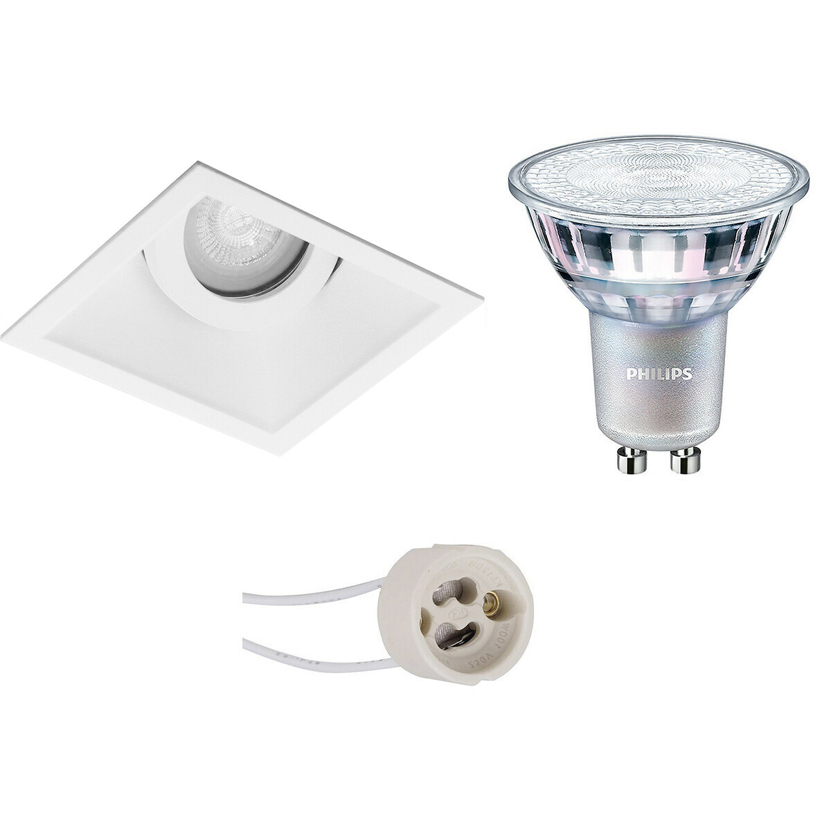 LED Spot Set - Pragmi Zano Pro - GU10 Fitting - Inbouw Vierkant - Mat Wit - Kantelbaar - 93mm - Philips - MASTER 927 36D VLE - 3.7W - Warm Wit 2200K-2700K - DimTone Dimbaar