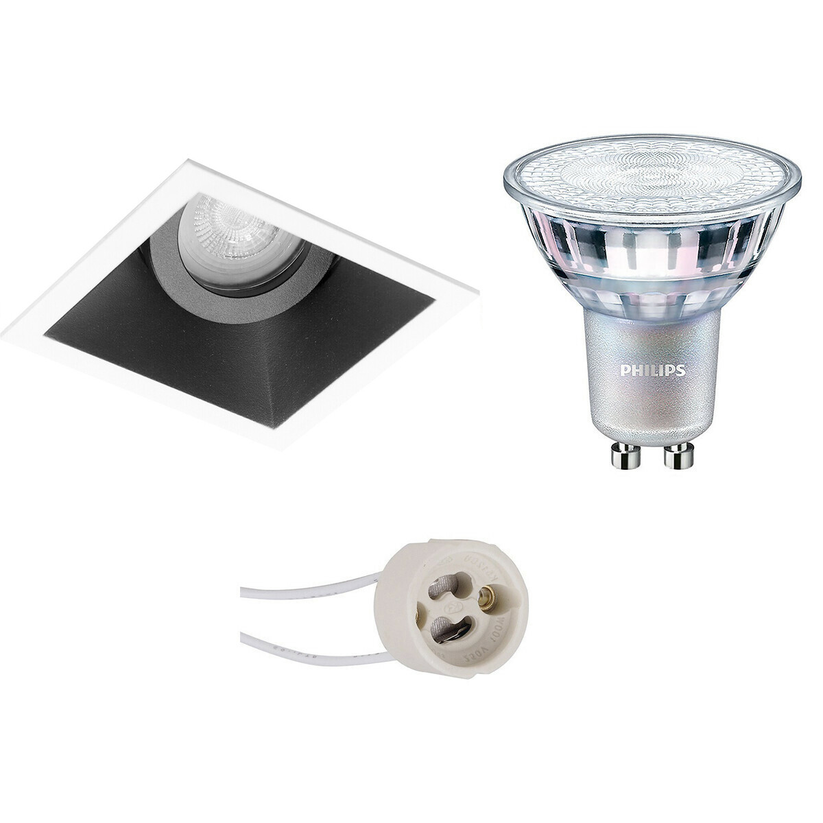 LED Spot Set - Pragmi Zano Pro - GU10 Fitting - Inbouw Vierkant - Mat Zwart/Wit - Kantelbaar - 93mm - Philips - MASTER 927 36D VLE - 3.7W - Warm Wit 2200K-2700K - DimTone Dimbaar