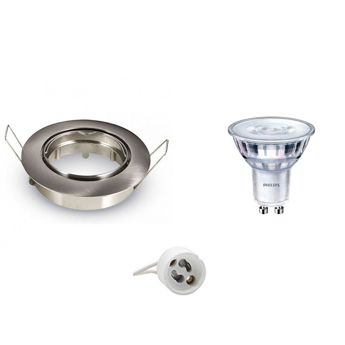 LED Spot Set - Aigi - GU10 Fitting - Inbouw Rond - Mat Chroom - Kantelbaar Ø82mm - Philips - SceneSwitch 827 36D - 1.5W - 5W - Warm Wit 2200K-2700K - Dimbaar