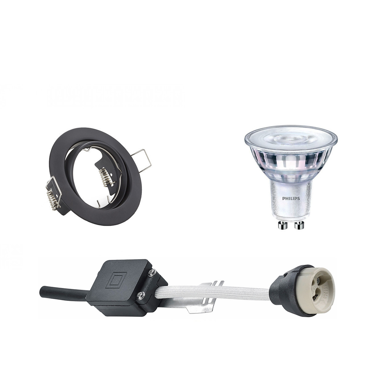 LED Spot Set - GU10 Fitting - Inbouw Rond - Mat Zwart - Kantelbaar Ø83mm - Philips - SceneSwitch 827 36D - 1.5W-5W - Warm Wit 2200K-2700K - Dimbaar