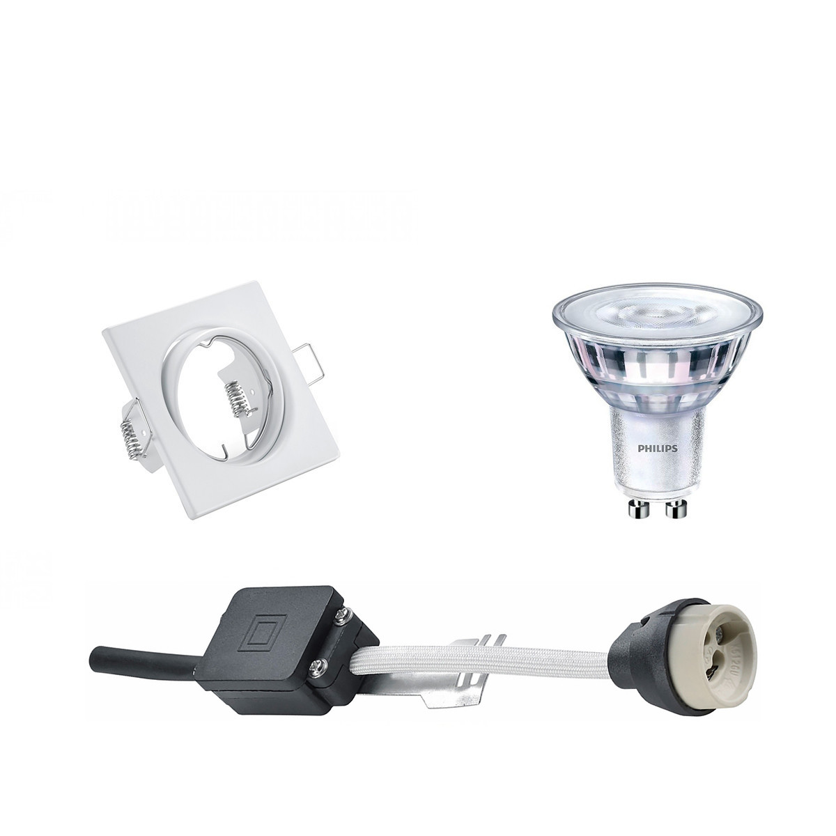 LED Spot Set - GU10 Fitting - Inbouw Vierkant - Mat Wit - Kantelbaar 80mm - Philips - SceneSwitch 827 36D - 1.5W-5W - Warm Wit 2200K-2700K - Dimbaar