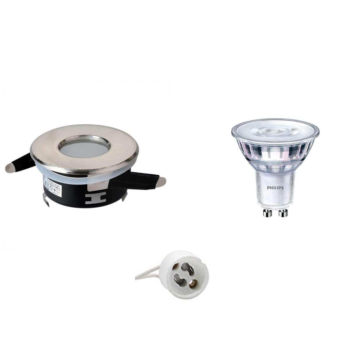 LED Spot Set - Aigi - GU10 Fitting - Waterdicht IP65 - Inbouw Rond - Mat Chroom - Ø82mm - Philips - SceneSwitch 827 36D - 1.5W-5W - Warm Wit 2200K-2700K - Dimbaar