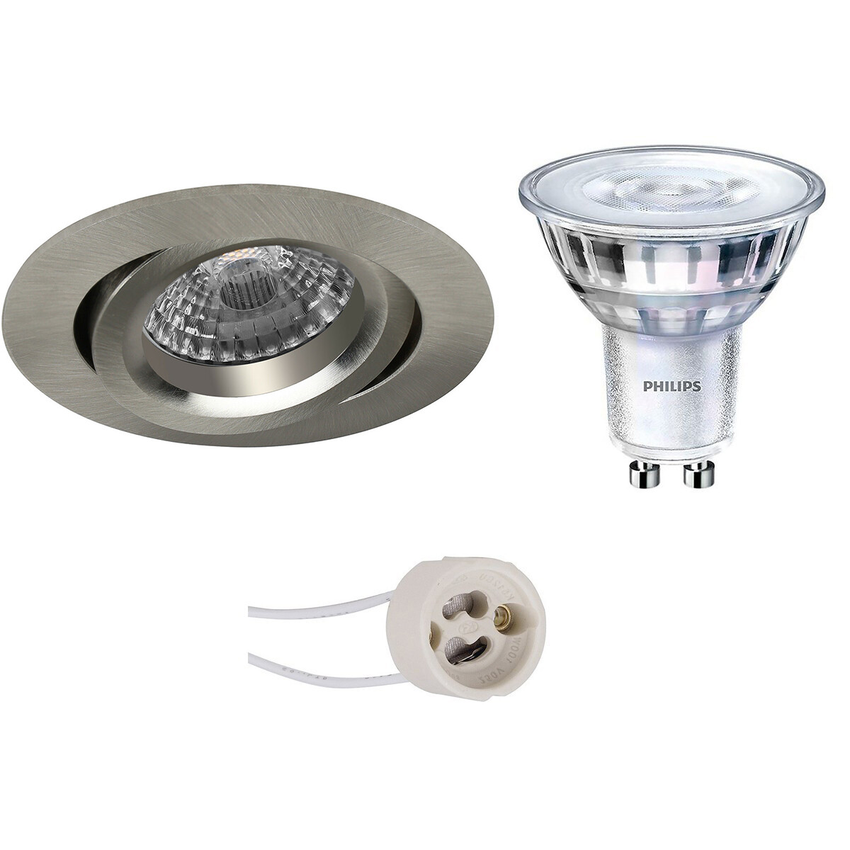 LED Spot Set - Pragmi Aerony Pro - GU10 Fitting - Inbouw Rond - Mat Nikkel - Kantelbaar - Ø82mm - Philips - SceneSwitch 827 36D - 1.5W-5W - Warm Wit 2200K-2700K - Dimbaar