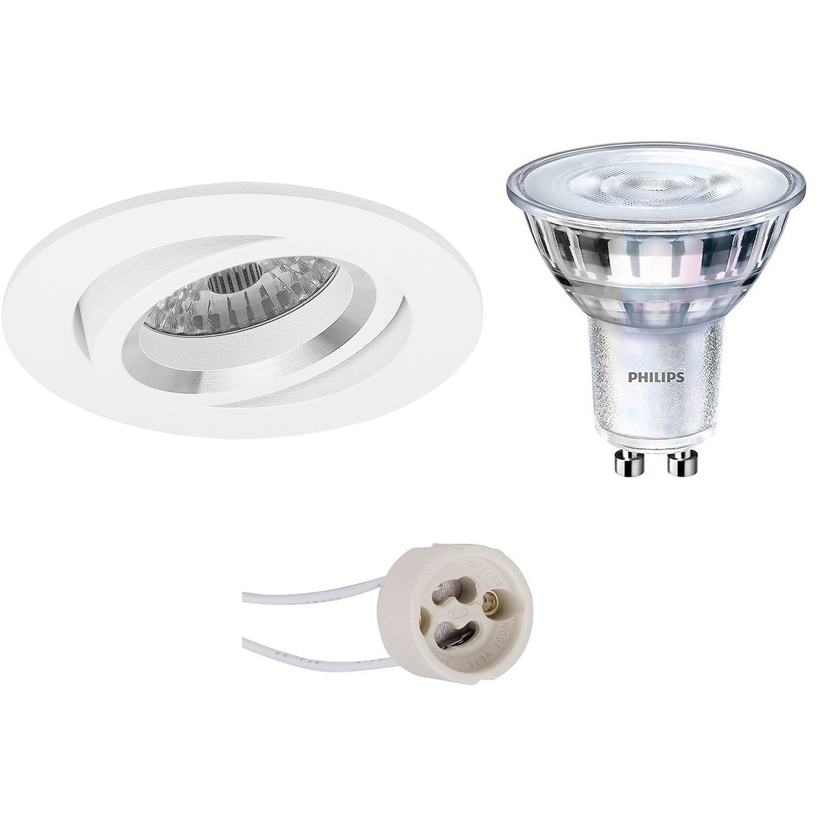 LED Spot Set - Pragmi Aerony Pro - GU10 Fitting - Inbouw Rond - Mat Wit - Kantelbaar - Ø82mm - Philips - SceneSwitch 827 36D - 1.5W-5W - Warm Wit 2200K-2700K - Dimbaar