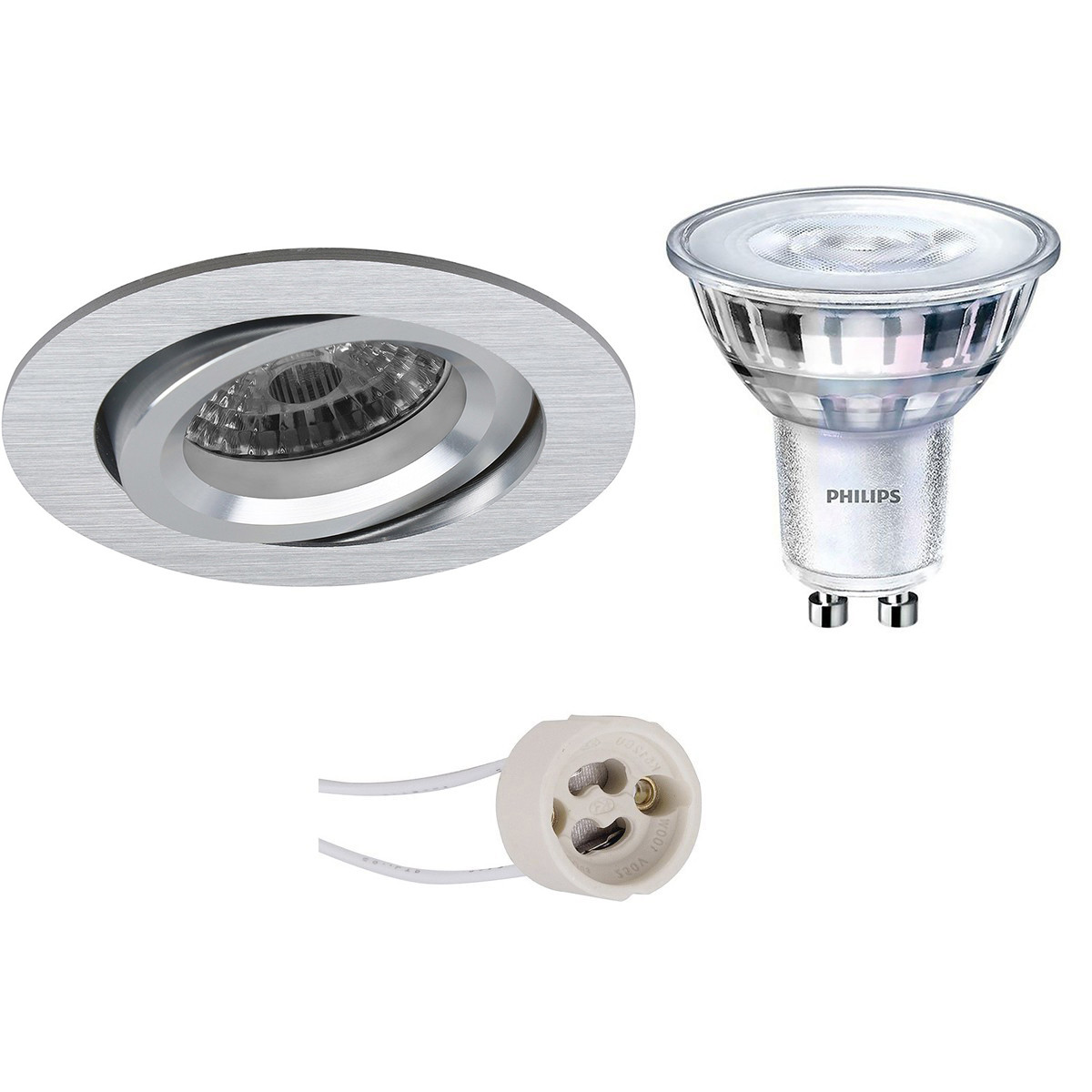 LED Spot Set - Pragmi Aerony Pro - GU10 Fitting - Inbouw Rond - Mat Zilver - Kantelbaar - Ø82mm - Philips - SceneSwitch 827 36D - 1.5W-5W - Warm Wit 2200K-2700K - Dimbaar