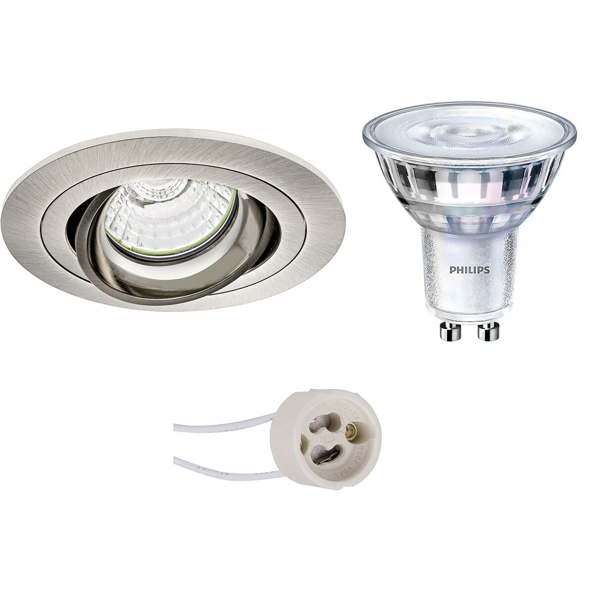 LED Spot Set - Pragmi Alpin Pro - GU10 Fitting - Inbouw Rond - Mat Nikkel - Kantelbaar - Ø92mm - Philips - SceneSwitch 827 36D - 1.5W-5W - Warm Wit 2200K-2700K - Dimbaar