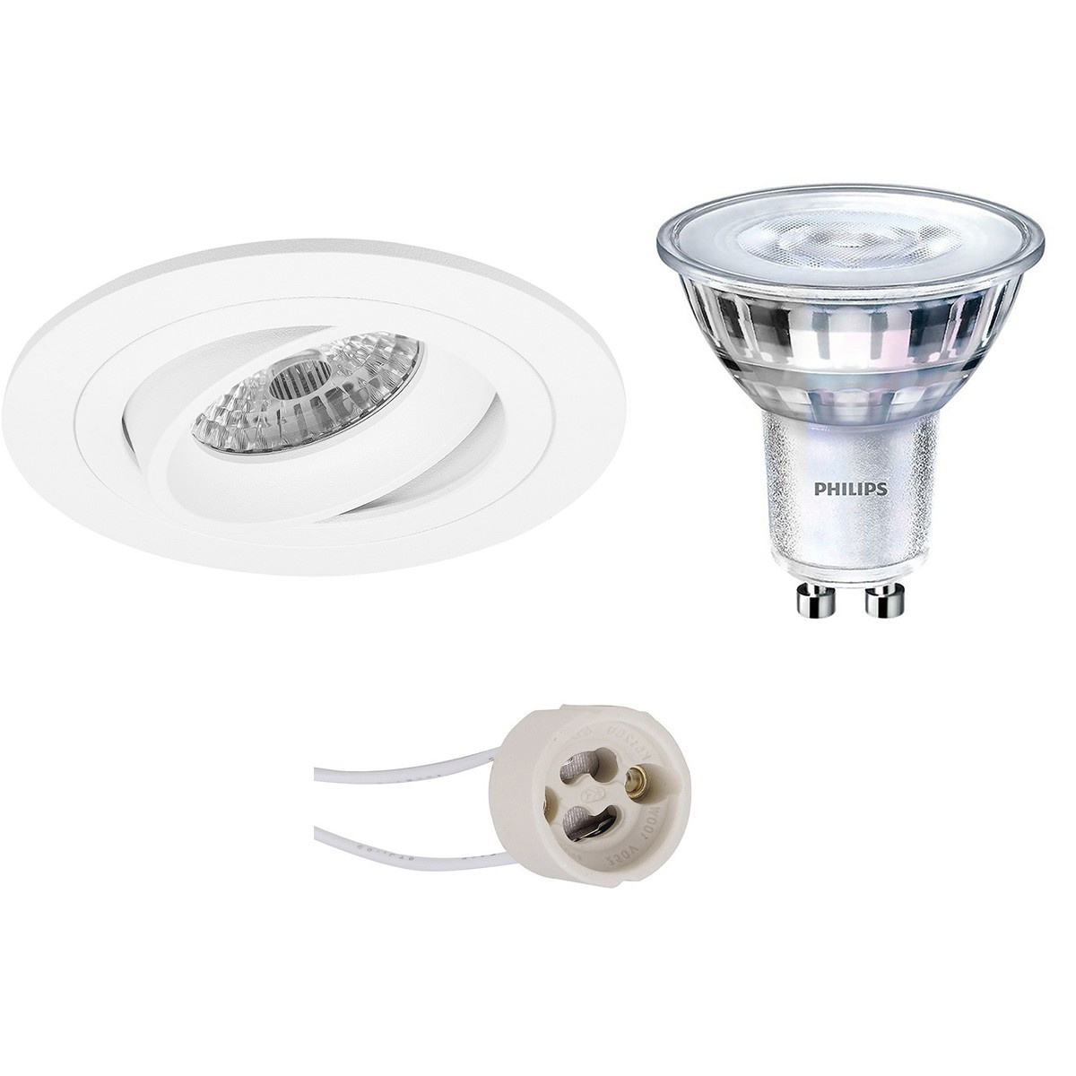 LED Spot Set - Pragmi Alpin Pro - GU10 Fitting - Inbouw Rond - Mat Wit - Kantelbaar Ø92mm - Philips - SceneSwitch 827 36D - 1.5W-5W - Warm Wit 2200K-2700K - Dimbaar