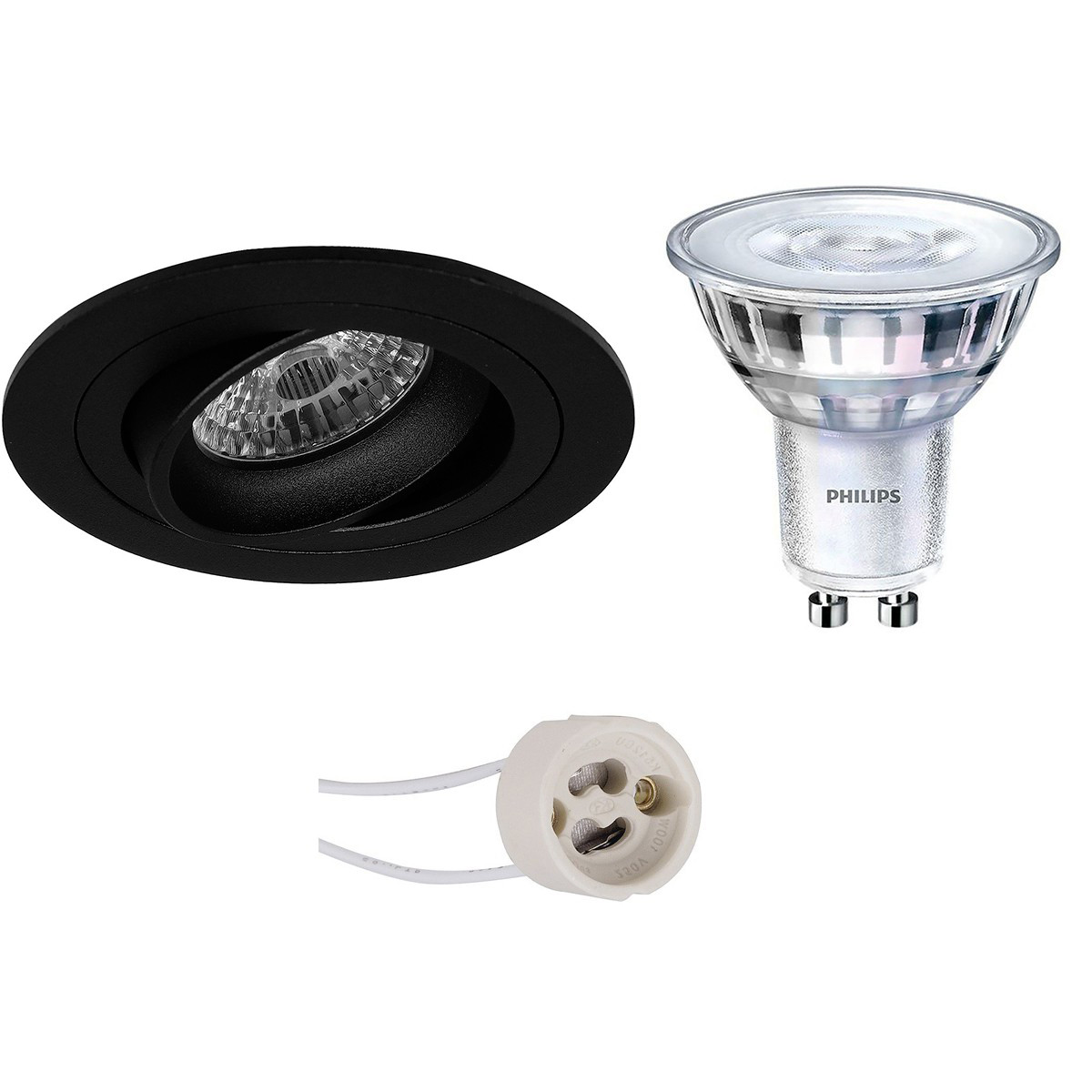 LED Spot Set - Pragmi Alpin Pro - GU10 Fitting - Inbouw Rond - Mat Zwart - Kantelbaar Ø92mm - Philips - SceneSwitch 827 36D - 1.5W-5W - Warm Wit 2200K-2700K - Dimbaar