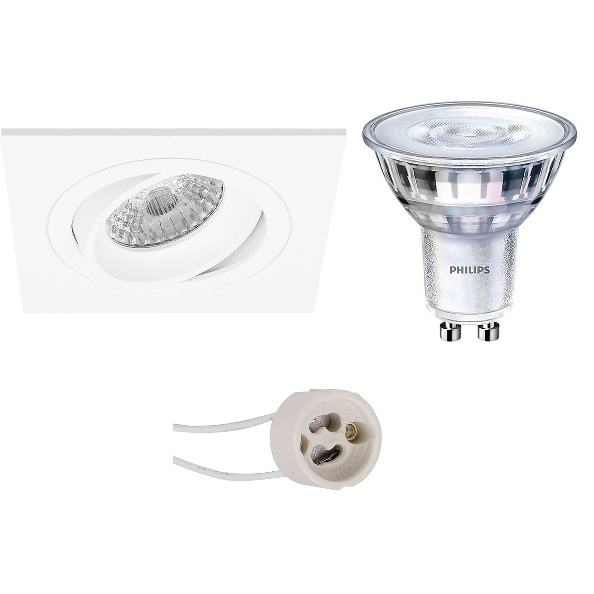 LED Spot Set - Pragmi Borny Pro - GU10 Fitting - Inbouw Vierkant - Mat Wit - Kantelbaar - 92mm - Philips - SceneSwitch 827 36D - 1.5W-5W - Warm Wit 2200K-2700K - Dimbaar