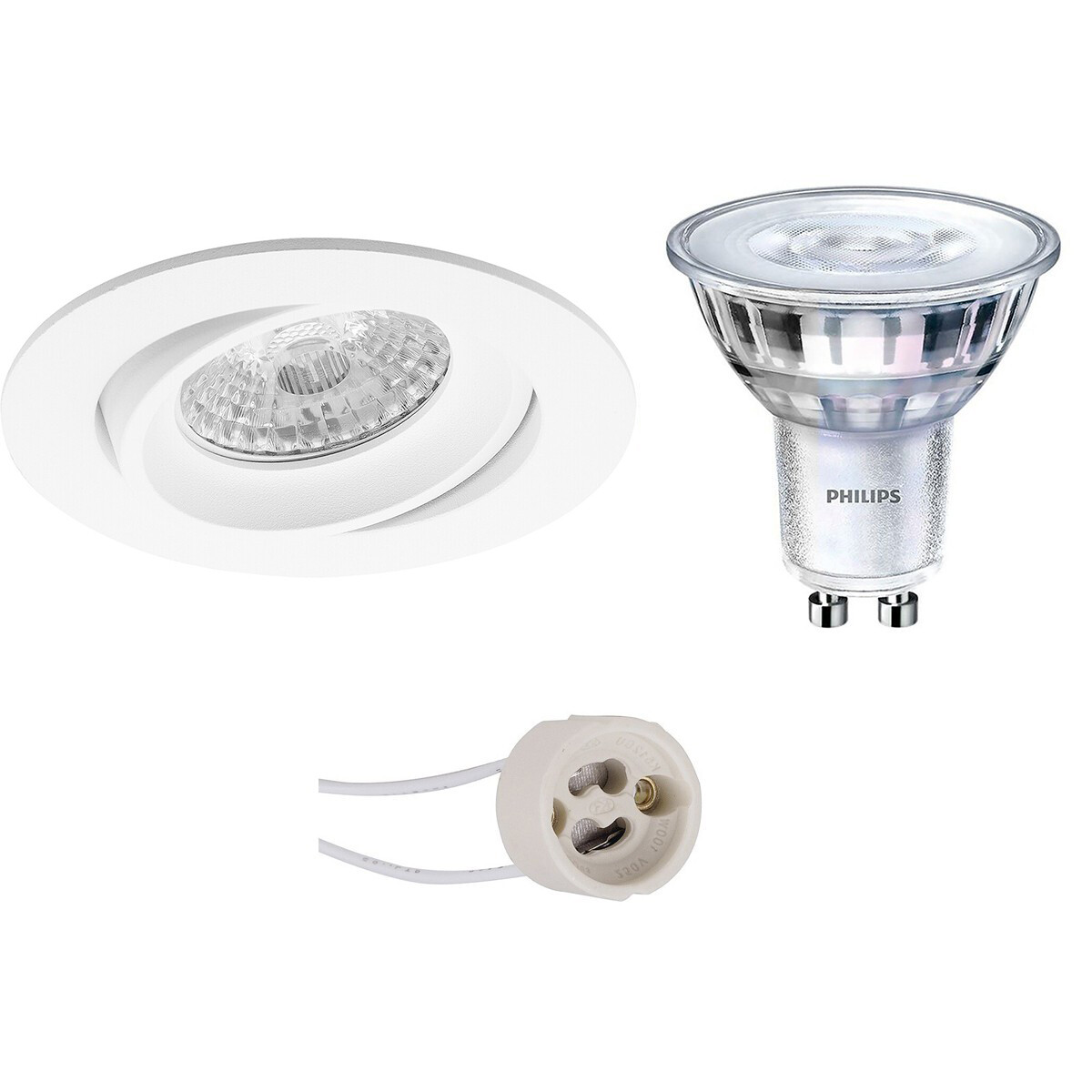 LED Spot Set - Pragmi Delton Pro - GU10 Fitting - Inbouw Rond - Mat Wit - Kantelbaar - Ø82mm - Philips - SceneSwitch 827 36D - 1.5W-5W - Warm Wit 2200K-2700K - Dimbaar