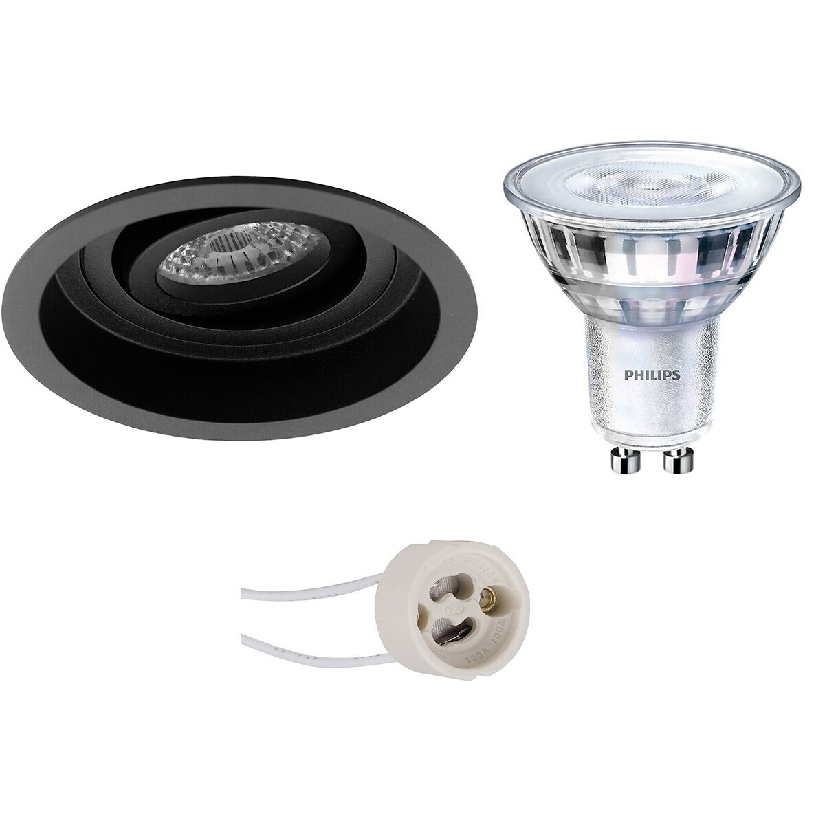 LED Spot Set - Pragmi Domy Pro - GU10 Fitting - Inbouw Rond - Mat Zwart - Verdiept - Kantelbaar - Ø105mm - Philips - SceneSwitch 827 36D - 1.5W-5W - Warm Wit 2200K-2700K - Dimbaar