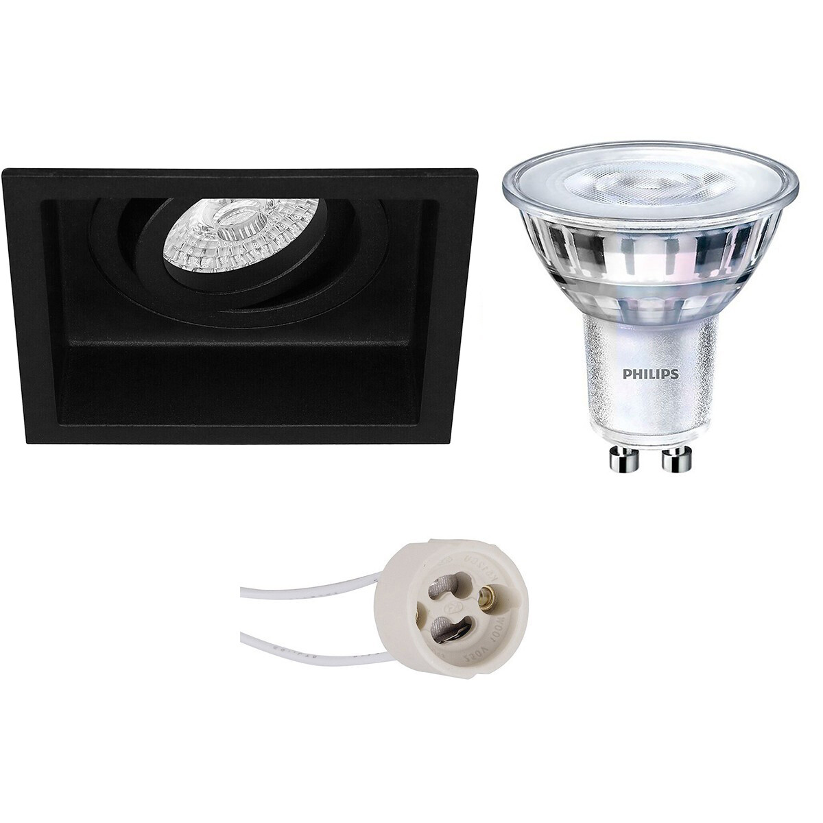 LED Spot Set - Pragmi Domy Pro - GU10 Fitting - Inbouw Vierkant - Mat Zwart - Verdiept - Kantelbaar - 105mm - Philips - SceneSwitch 827 36D - 1.5W-5W - Warm Wit 2200K-2700K - Dimbaar