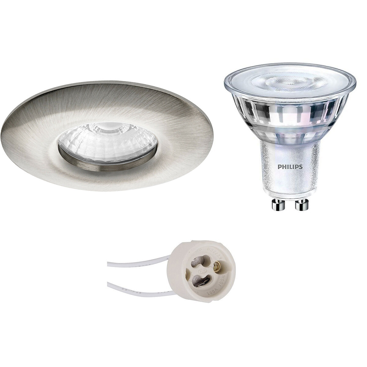 LED Spot Set - Pragmi Luno Pro - Waterdicht IP65 - GU10 Fitting - Inbouw Rond - Mat Nikkel - Ø82mm - Philips - SceneSwitch 827 36D - 1.5W-5W - Warm Wit 2200K-2700K - Dimbaar