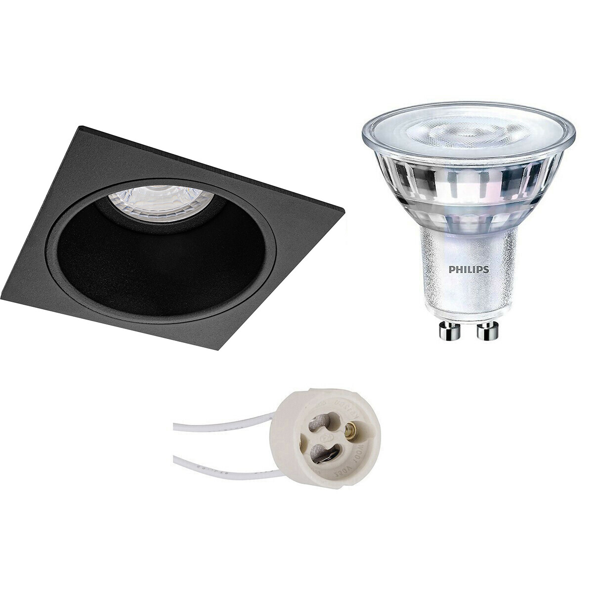 LED Spot Set - Pragmi Minko Pro - GU10 Fitting - Inbouw Vierkant - Mat Zwart - Verdiept - 90mm - Philips - SceneSwitch 827 36D - 1.5W-5W - Warm Wit 2200K-2700K - Dimbaar