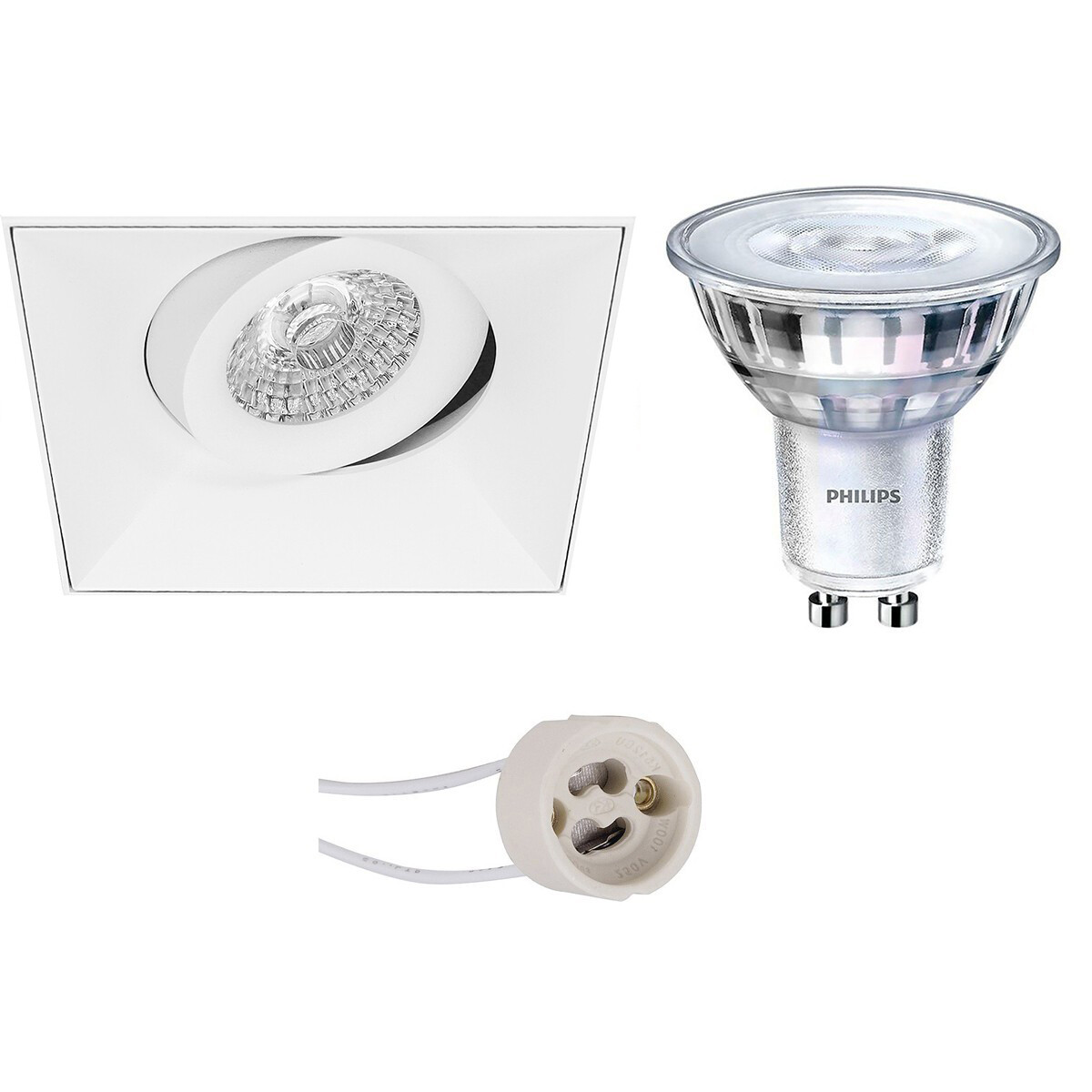 LED Spot Set - Pragmi Nivas Pro - GU10 Fitting - Inbouw Vierkant - Mat Wit - Trimless - Kantelbaar - 150mm - Philips - SceneSwitch 827 36D - 1.5W-5W - Warm Wit 2200K-2700K - Dimbaar