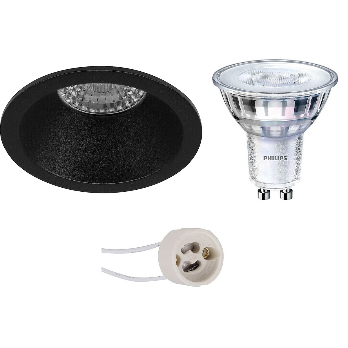 LED Spot Set - Pragmi Pollon Pro - GU10 Fitting - Inbouw Rond - Mat Zwart - Verdiept - Ø82mm - Philips - SceneSwitch 827 36D - 1.5W-5W - Warm Wit 2200K-2700K - Dimbaar