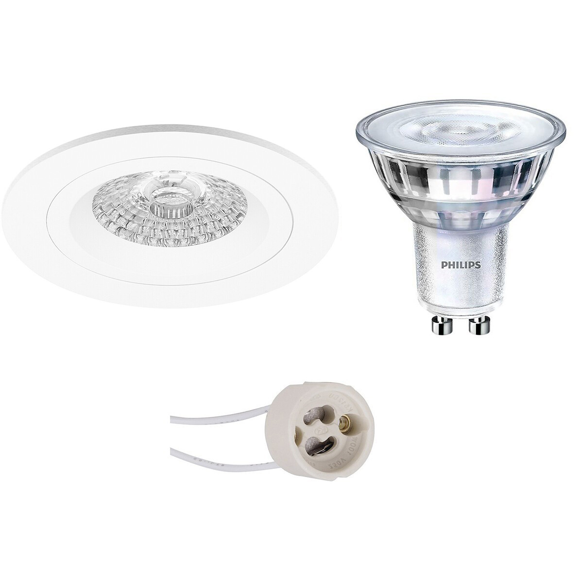 LED Spot Set - Pragmi Rodos Pro - GU10 Fitting - Inbouw Rond - Mat Wit - Ø93mm - Philips - SceneSwitch 827 36D - 1.5W-5W - Warm Wit 2200K-2700K - Dimbaar