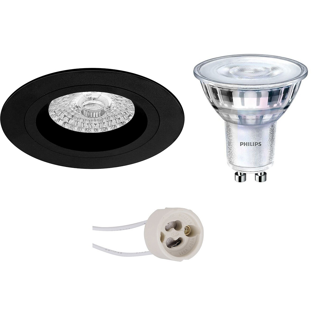 LED Spot Set - Pragmi Rodos Pro - GU10 Fitting - Inbouw Rond - Mat Zwart - Ø93mm - Philips - SceneSwitch 827 36D - 1.5W-5W - Warm Wit 2200K-2700K - Dimbaar