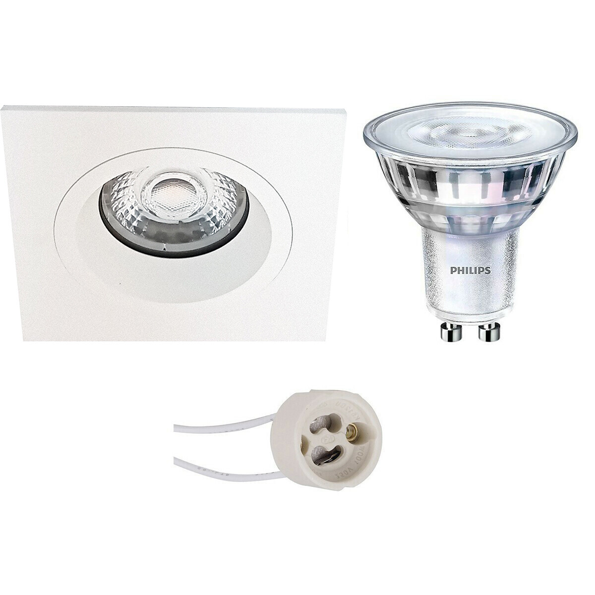 LED Spot Set - Pragmi Rodos Pro - GU10 Fitting - Inbouw Vierkant - Mat Wit - 93mm - Philips - SceneSwitch 827 36D - 1.5W-5W - Warm Wit 2200K-2700K - Dimbaar