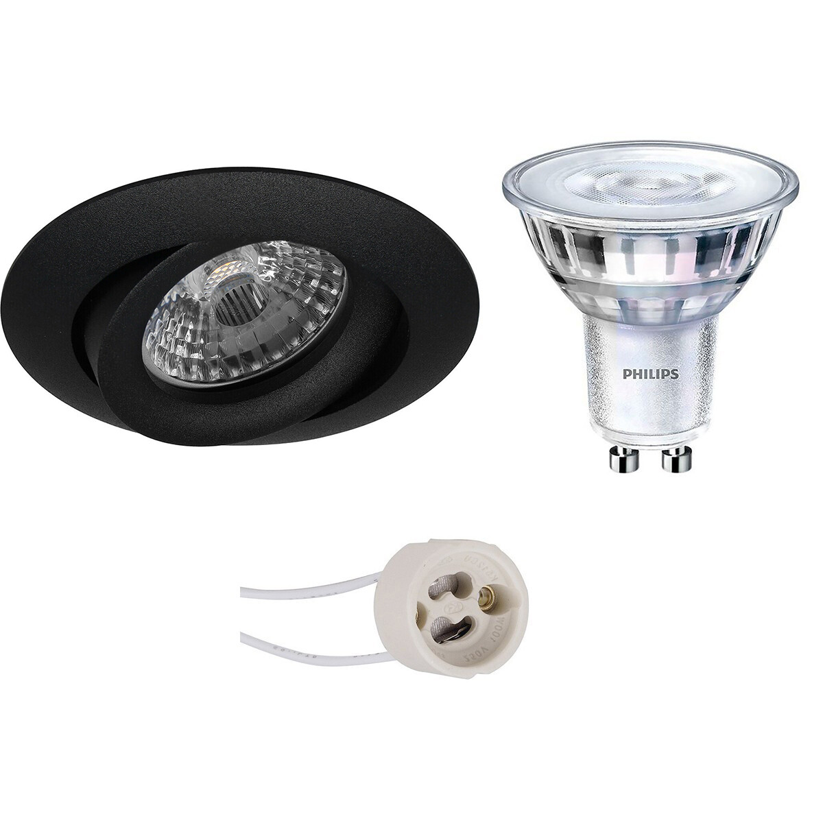 LED Spot Set - Pragmi Uranio Pro - GU10 Fitting - Inbouw Rond - Mat Zwart - Kantelbaar - Ø82mm - Philips - SceneSwitch 827 36D - 1.5W-5W - Warm Wit 2200K-2700K - Dimbaar