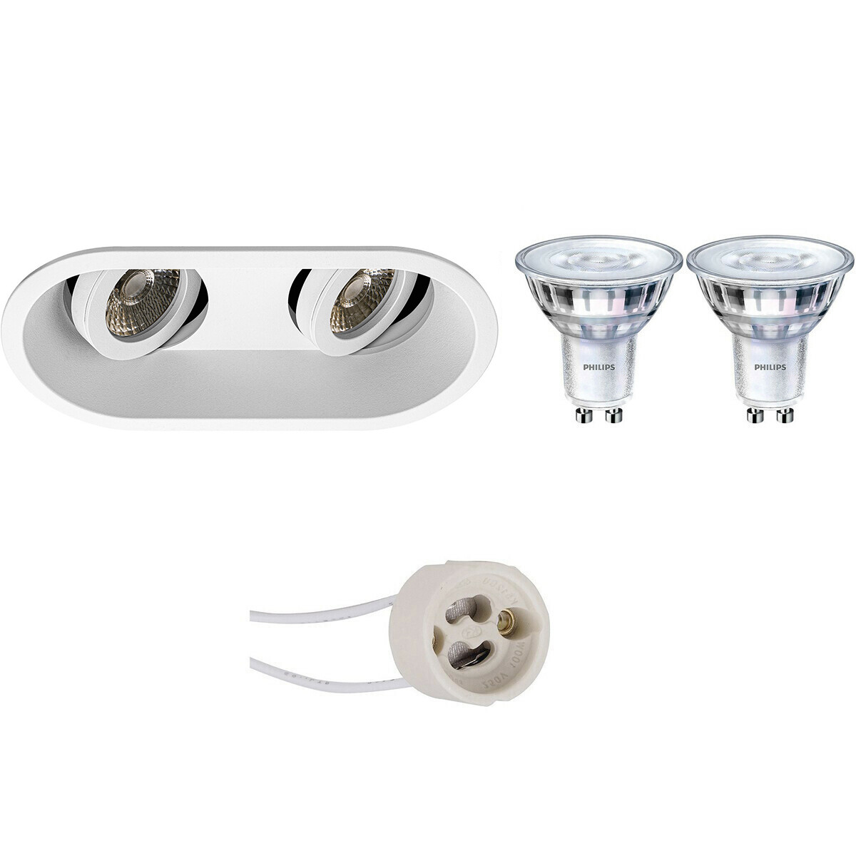 LED Spot Set - Pragmi Zano Pro - GU10 Fitting - Inbouw Ovaal Dubbel - Mat Wit - Kantelbaar - 185x93mm - Philips - SceneSwitch 827 36D - 1.5W-5W - Warm Wit 2200K-2700K - Dimbaar