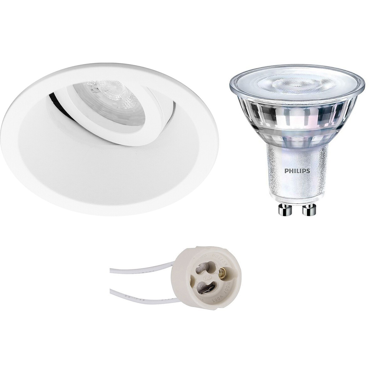 LED Spot Set - Pragmi Zano Pro - GU10 Fitting - Inbouw Rond - Mat Wit - Kantelbaar - Ø93mm - Philips - SceneSwitch 827 36D - 1.5W-5W - Warm Wit 2200K-2700K - Dimbaar