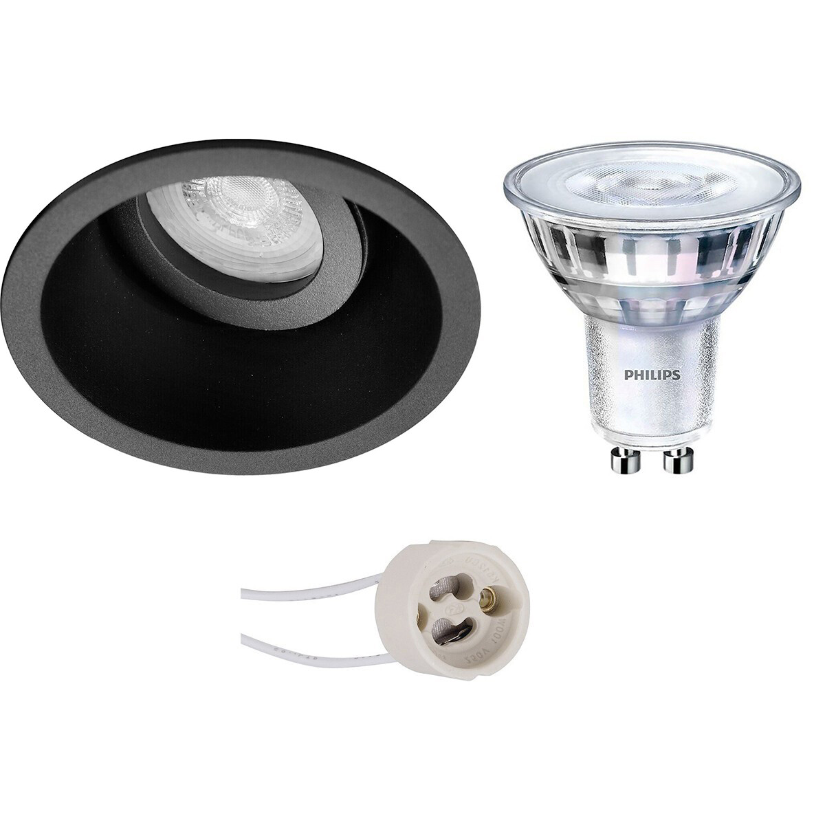 LED Spot Set - Pragmi Zano Pro - GU10 Fitting - Inbouw Rond - Mat Zwart - Kantelbaar - Ø93mm - Philips - SceneSwitch 827 36D - 1.5W-5W - Warm Wit 2200K-2700K - Dimbaar