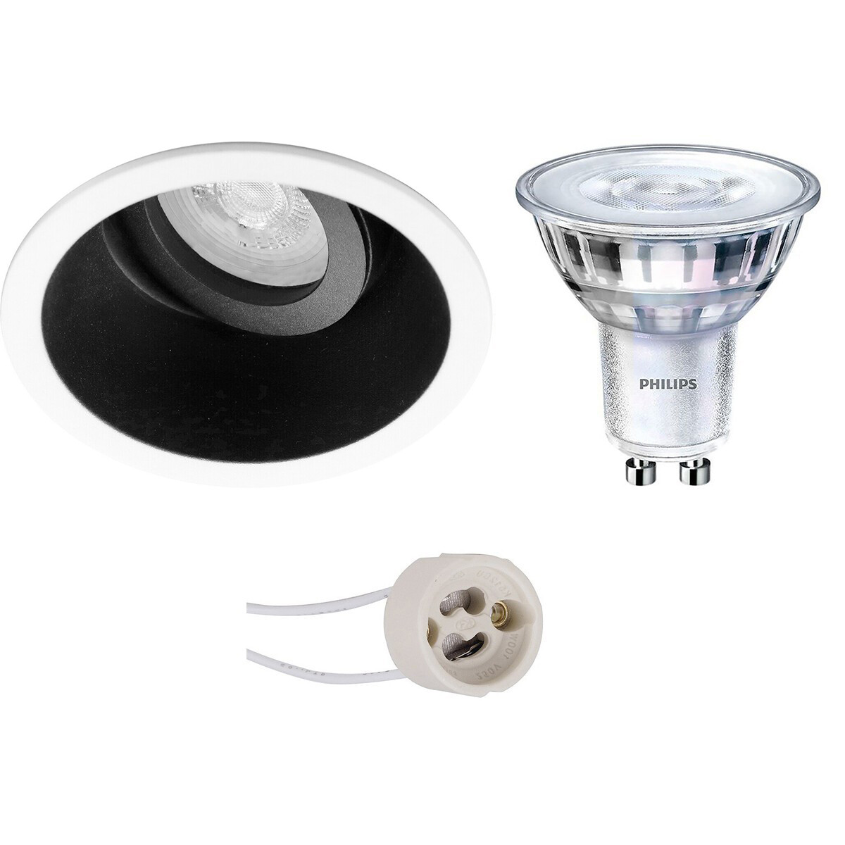 LED Spot Set - Pragmi Zano Pro - GU10 Fitting - Inbouw Rond - Mat Zwart/Wit - Kantelbaar - Ø93mm - Philips - SceneSwitch 827 36D - 1.5W-5W - Warm Wit 2200K-2700K - Dimbaar