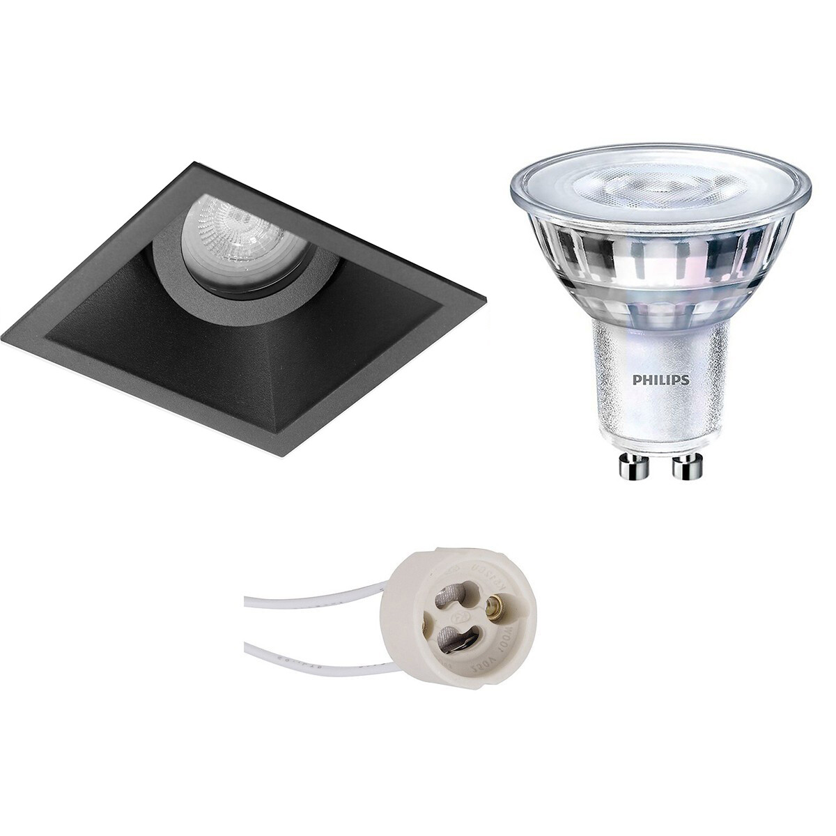 LED Spot Set - Pragmi Zano Pro - GU10 Fitting - Inbouw Vierkant - Mat Zwart - Kantelbaar - 93mm - Philips - SceneSwitch 827 36D - 1.5W-5W - Warm Wit 2200K-2700K - Dimbaar