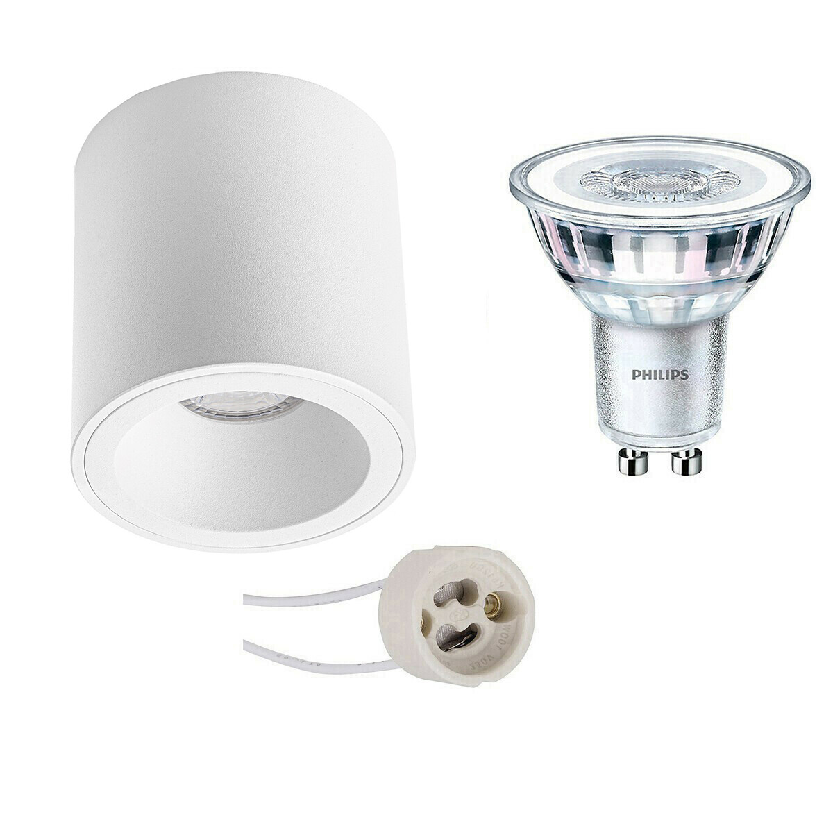 Opbouwspot Set - Pragmi Cliron Pro - GU10 Fitting - Opbouw Rond - Mat Wit - Verdiept - Ø90mm - Philips - CorePro 827 36D - 4.6W - Warm Wit 2700K