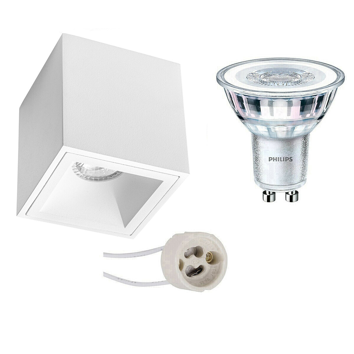 Opbouwspot Set - Pragmi Cliron Pro - GU10 Fitting - Opbouw Vierkant - Mat Wit - Verdiept - 90mm - Philips - CorePro 827 36D - 4.6W - Warm Wit 2700K