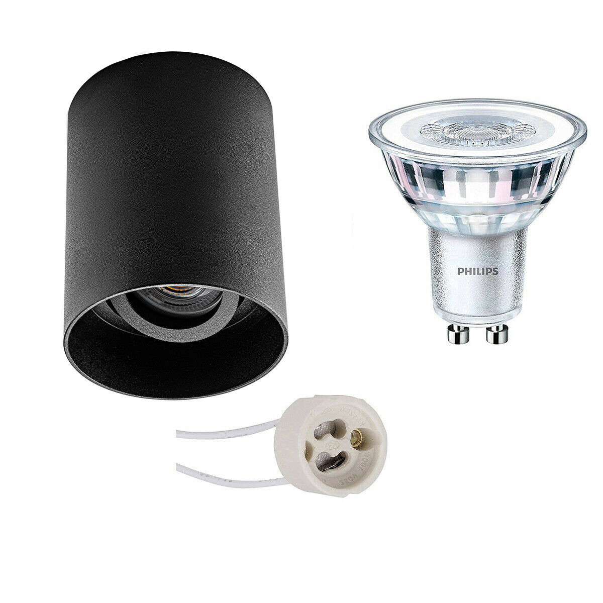 Opbouwspot Set - Pragmi Luxina Pro - GU10 Fitting - Opbouw Rond - Mat Zwart - Verdiept - Kantelbaar - Ø90mm - Philips - CorePro 830 36D - 3.5W - Warm Wit 3000K