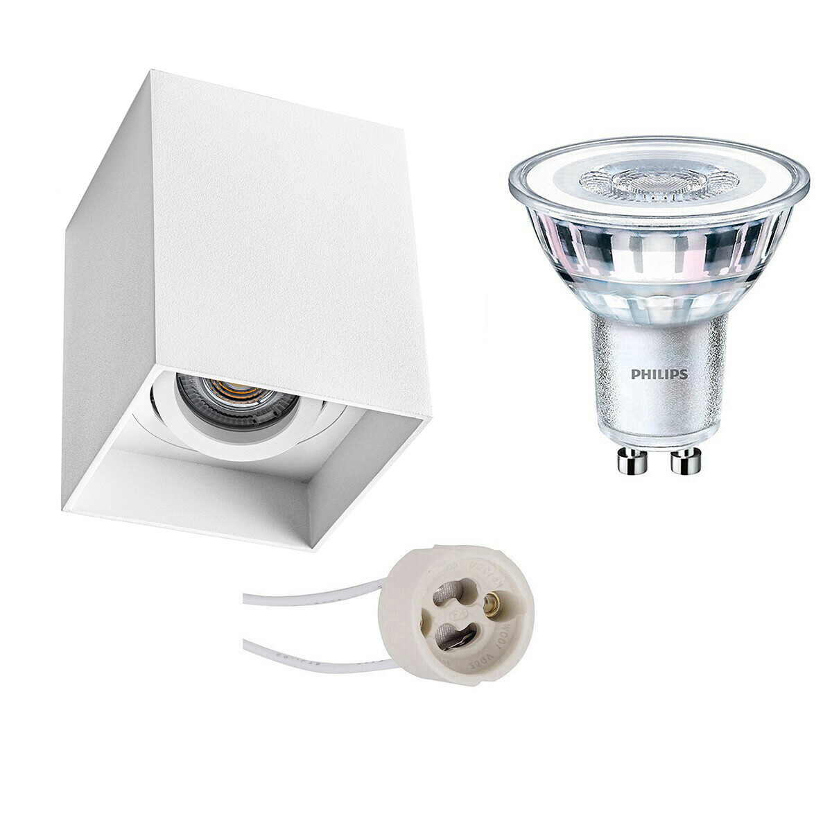 Opbouwspot Set - Pragmi Luxina Pro - GU10 Fitting - Opbouw Vierkant - Mat Wit - Verdiept - Kantelbaar - 90mm - Philips - CorePro 827 36D - 4W - Warm Wit 2700K - Dimbaar