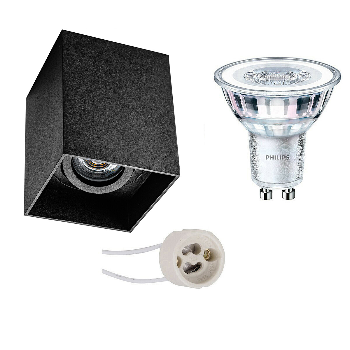 Opbouwspot Set - Pragmi Luxina Pro - GU10 Fitting - Opbouw Vierkant - Mat Zwart - Verdiept - Kantelbaar - 90mm - Philips - CorePro 827 36D - 3.5W - Warm Wit 2700K