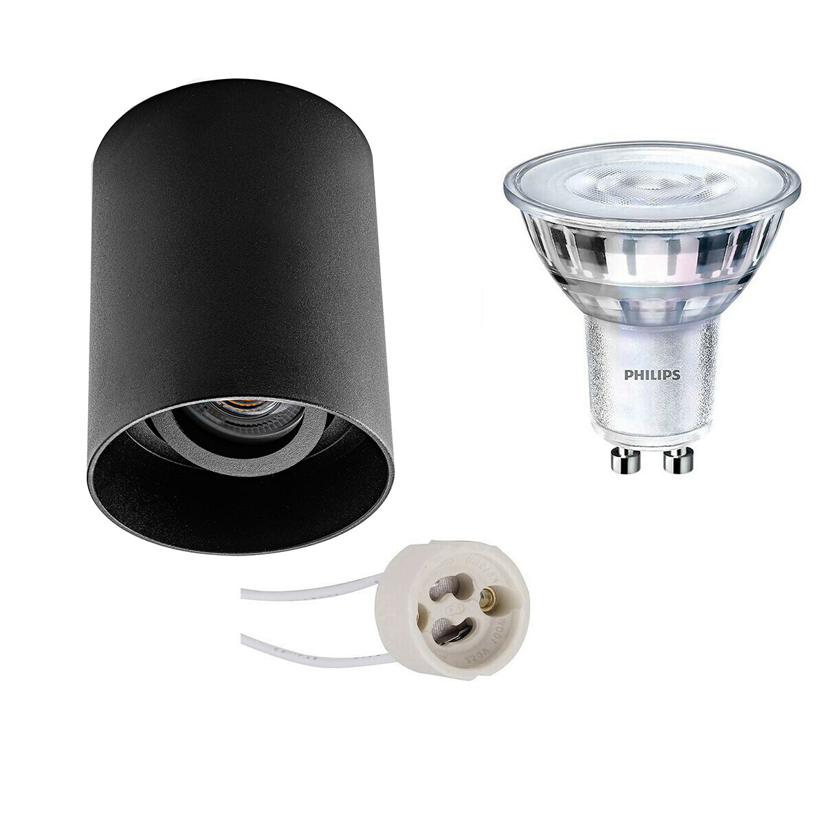 Opbouwspot Set - Pragmi Luxina Pro - GU10 Fitting - Opbouw Rond - Mat Zwart - Verdiept - Kantelbaar - Ø90mm - Philips - SceneSwitch 827 36D - 1.5W-5W - Warm Wit 2200K-2700K - Dimbaar