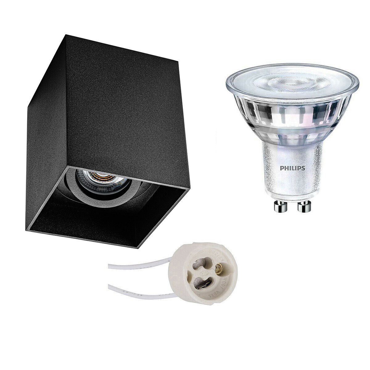 Opbouwspot Set - Pragmi Luxina Pro - GU10 Fitting - Opbouw Vierkant - Mat Zwart - Verdiept - Kantelbaar - 90mm - Philips - SceneSwitch 827 36D - 1.5W-5W - Warm Wit 2200K-2700K - Dimbaar