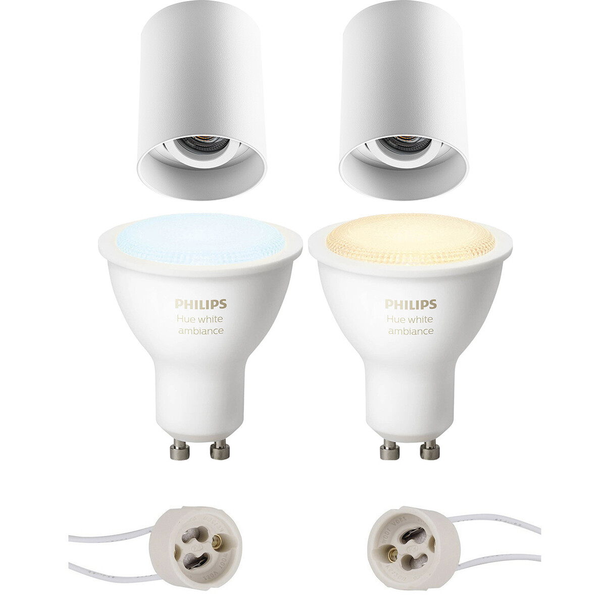 Pragmi Luxina Pro - Opbouw Rond - Mat Wit - Verdiept - Kantelbaar - Ø90mm - Philips Hue - Opbouwspot Set GU10 - White Ambiance - Bluetooth