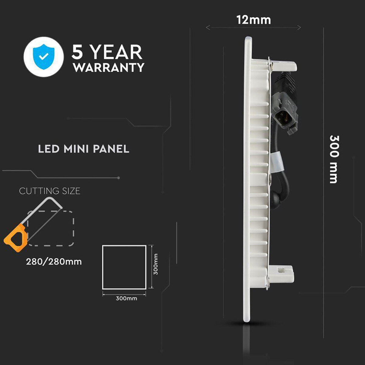 LED Downlight Slim - Viron Dunson - Inbouw Vierkant 24W - Natuurlijk Wit 4000K - Mat Wit - Aluminium - 300mm - SAMSUNG LEDs